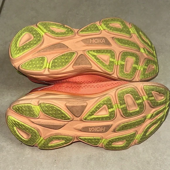 Hoka - Coral and Lime Athletic Shoes - Picture 6 of 7
